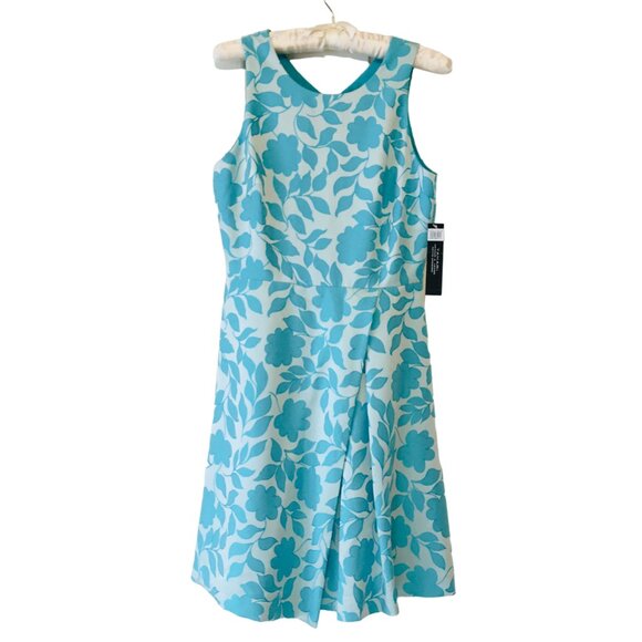NEW Tahari ASL Dress Floral Embroidered Blue White Cocktail Women’s 2P 2 Petite - Picture 2 of 16